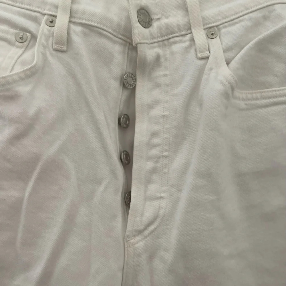 Agolde Riley High Rise Button Fly Raw Hem White Jeans - Picture 4 of 11